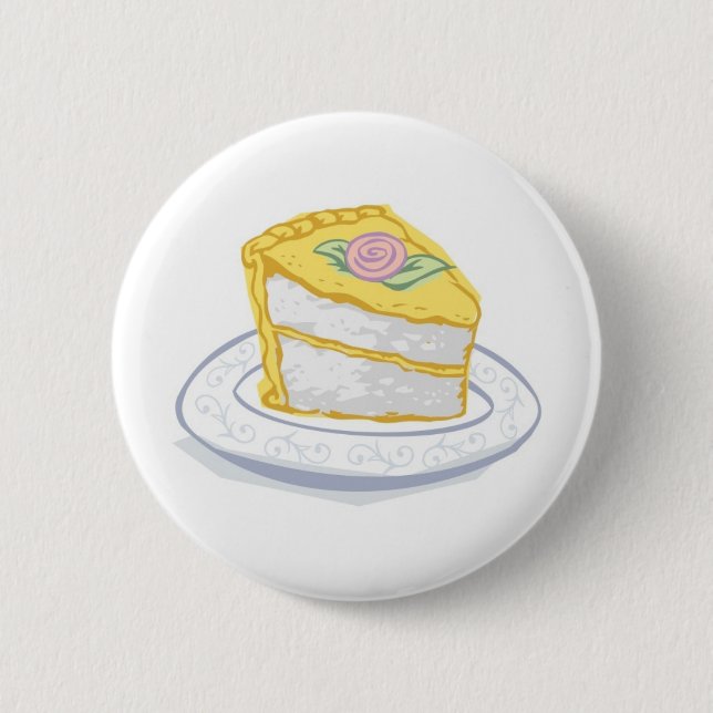 Slice of Cake with Yellow and Pink Frosting Button (Front)