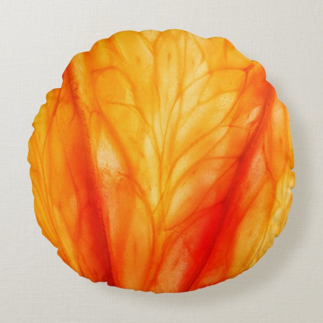 Slice of citrus fruit with backlit, abstract macro round pillow (Front)