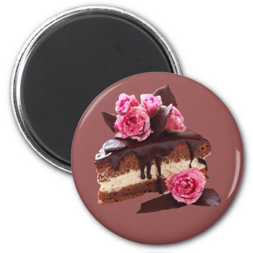 Slice of Decorative Chocolate Sponge Cake Magnet