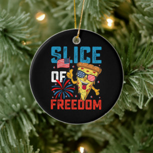 Slice Of Freedom 4th July Pizza USA Flag Sunglasse Ceramic Ornament