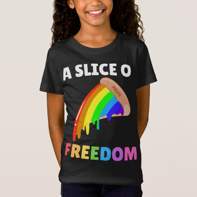 Slice Of Freedom Gay Pride Pizza Rainbow Flag T-Shirt (Front)
