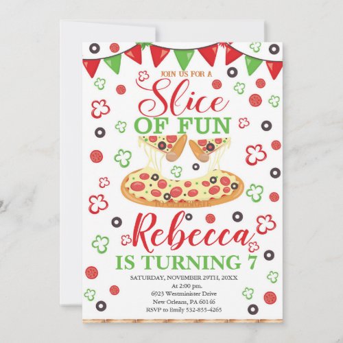 Slice of Fun Birthday Pizza Birthday Party Invitation