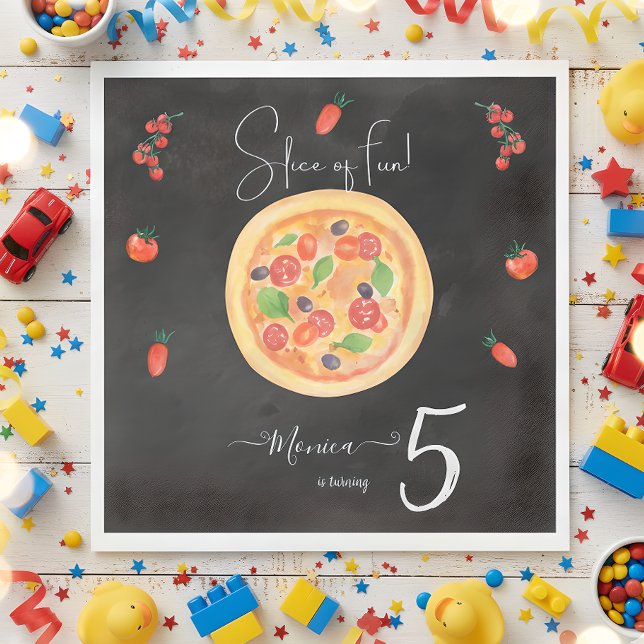 Slice of fun, fas food pizza birthday napkins (Creator Uploaded)