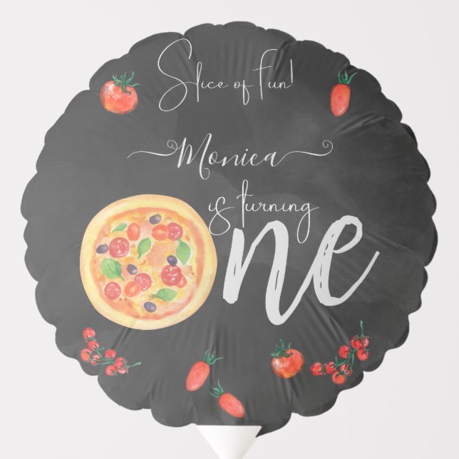 Slice of fun, first pizza birthday balloon (Front)