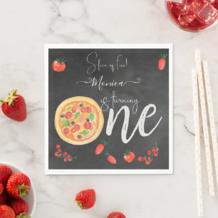 Slice of fun, first pizza birthday napkins