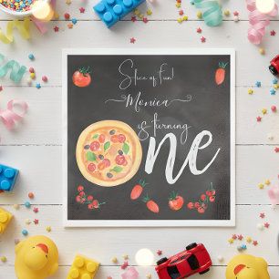 Slice of fun, first pizza birthday napkins