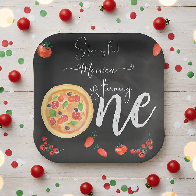 Slice of fun, first pizza birthday paper plates (Creator Uploaded)