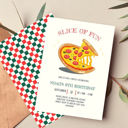 Slice of Fun Modern Pizza Birthday Party Invitation