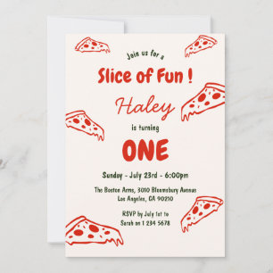 Slice of fun pizza 1st baby birthday ONE Vintage Invitation