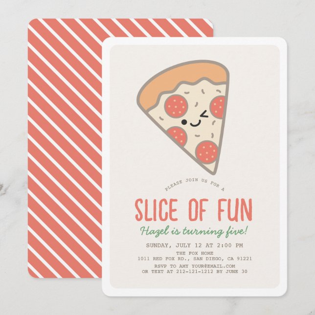 Slice of Fun Pizza Party Kawaii Birthday Invitation (Front/Back)