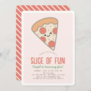 Slice of Fun Pizza Party Kawaii Pink Girl Birthday Invitation