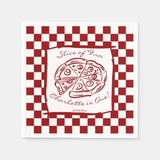 Slice of fun red check Italian pizza birthday Napkins