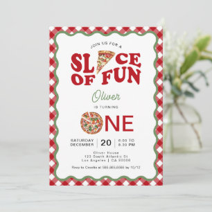 Slice Of Fun Wavy Pizza 1st Birthday Invitation