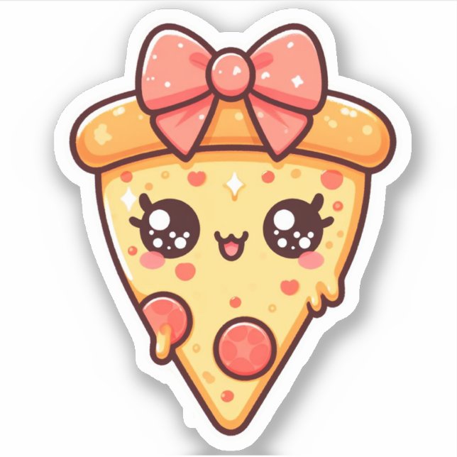 Slice of Happiness Cute Kawaii Pizza Sticker (Front)