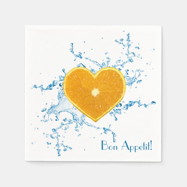 Slice of Heart-Shaped Orange Paper Napkins (Front)