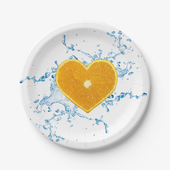 Slice of Heart-Shaped Orange Paper Plates (Front)