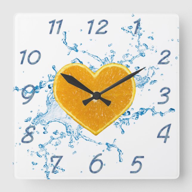 Slice of Heart-Shaped Orange Square Wall Clock (Front)