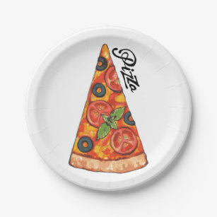 Slice of Italian pizza with tomatoes and olives Sq Paper Plates