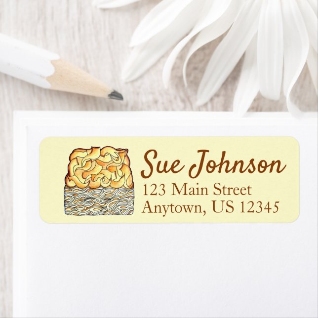 Slice of Kugel Jewish Egg Noodle Casserole Label (Insitu)