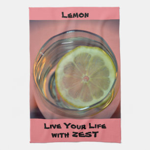 Slice of Lemon Live Life with Zest Pink Kitchen Towel