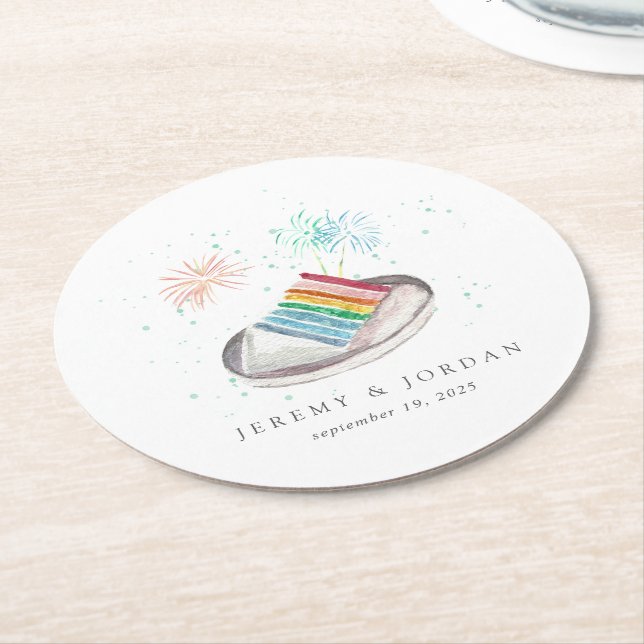 Slice of Love Personalized Couples Round Paper Coaster (Angled)