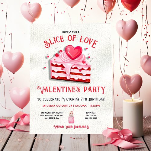 Slice of Love Valentines Cake Birthday Party Invitation