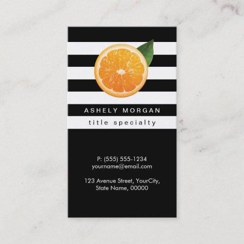 Slice of Orange Tangerine Logo Black White Stripes Business Card