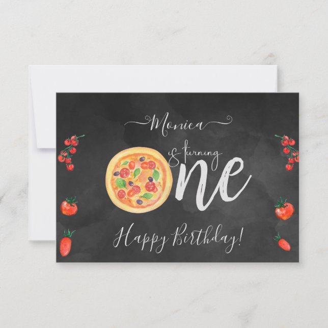 Slice of pizza fun, first happy birthday card (Front)