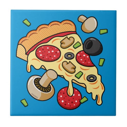 Slice of Pizza with Toppings Ceramic Tile