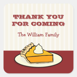 Slice of pumpkin pie on plate Thanksgiving dinner Square Sticker