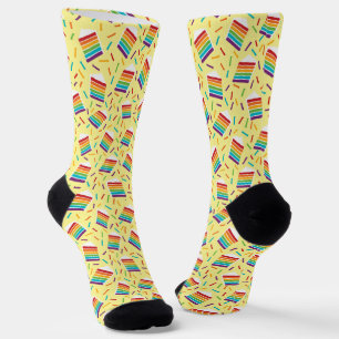 Slice of Rainbow Cake and Sprinkles Patterned Socks