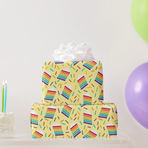 Slice of Rainbow Cake and Sprinkles Patterned Wrapping Paper