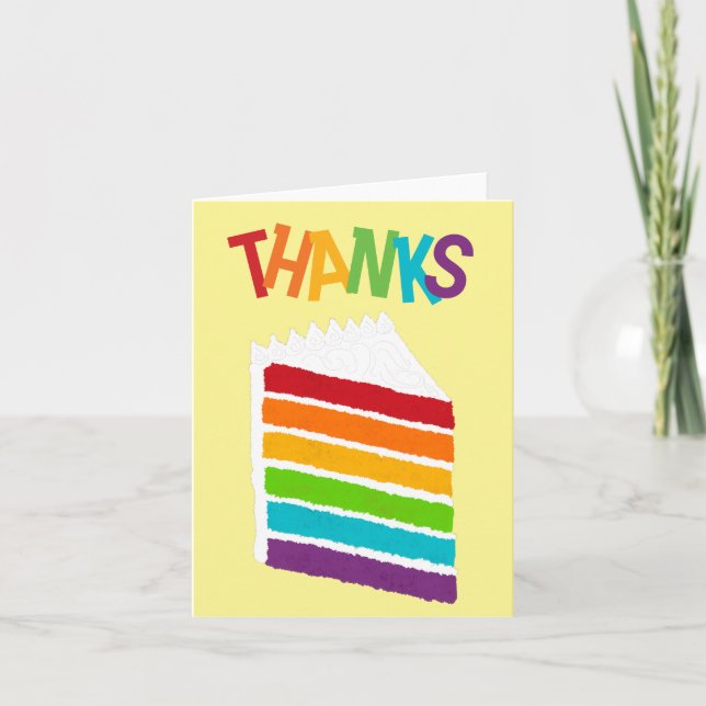 Slice of Rainbow Cake Thanks Letterpress Thank You Card (Front)