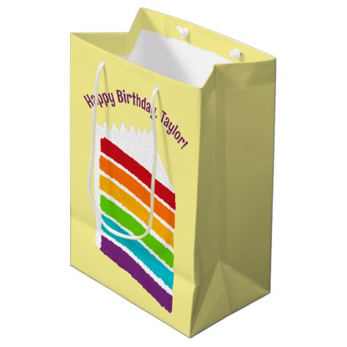 Slice of Rainbow Cake with Custom Message Medium Gift Bag