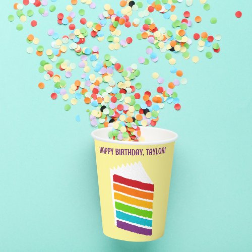 Slice of Rainbow Cake with Custom Message Paper Cups
