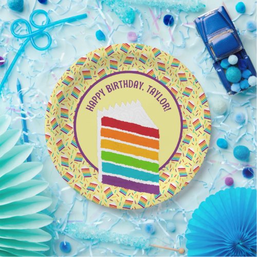 Slice of Rainbow Cake with Custom Message Paper Plates
