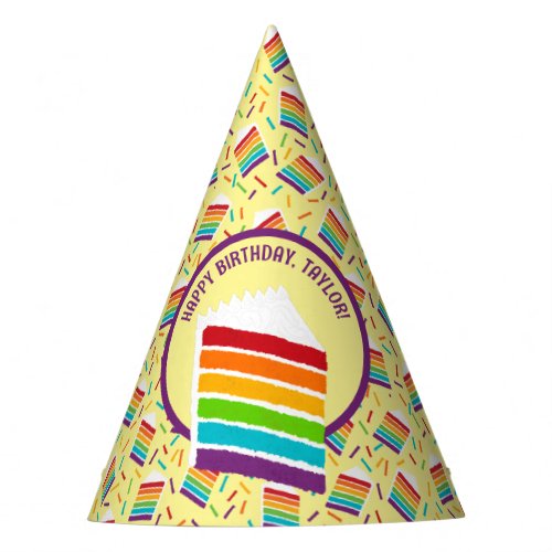 Slice of Rainbow Cake with Custom Message Party Hat