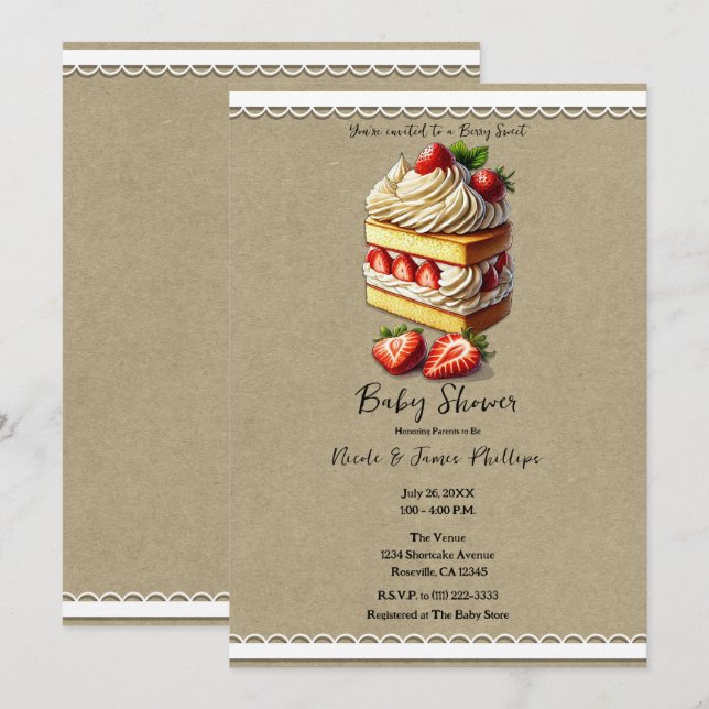 Slice of Strawberry Shortcake Baby Shower Invitation (Front/Back)