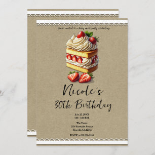 Slice of Strawberry Shortcake Birthday Party Invitation