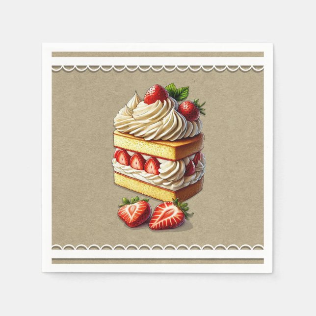 Slice of Strawberry Shortcake Strawberries  Napkins (Front)