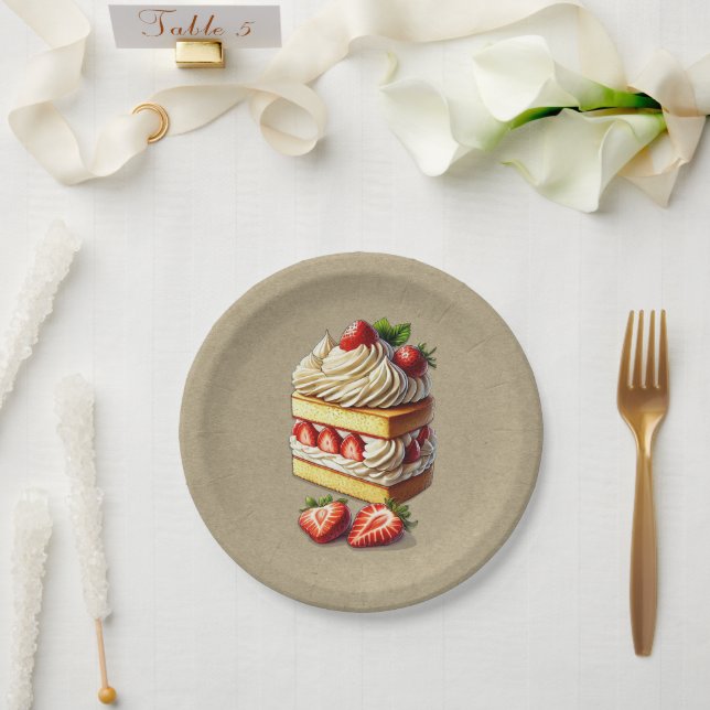Slice of Strawberry Shortcake Strawberries  Paper Plates (Wedding)