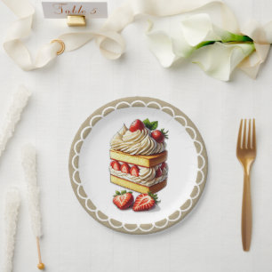Slice of Strawberry Shortcake Strawberries Paper Plates