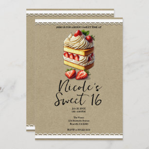 Slice of Strawberry Shortcake Sweet 16 Birthday Invitation