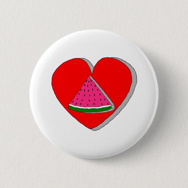 Slice Of Watermelon And Red Heart Drawing Button (Front)