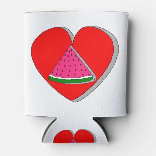 Slice Of Watermelon And Red Heart Drawing Can Cooler