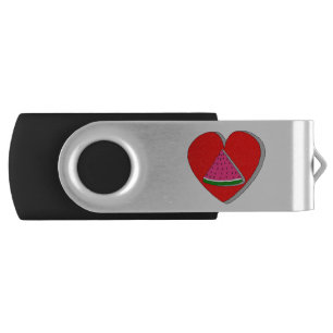 Slice Of Watermelon And Red Heart Drawing Flash Drive
