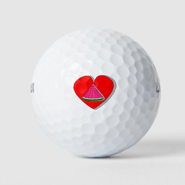Slice Of Watermelon And Red Heart Drawing Golf Balls (Front)