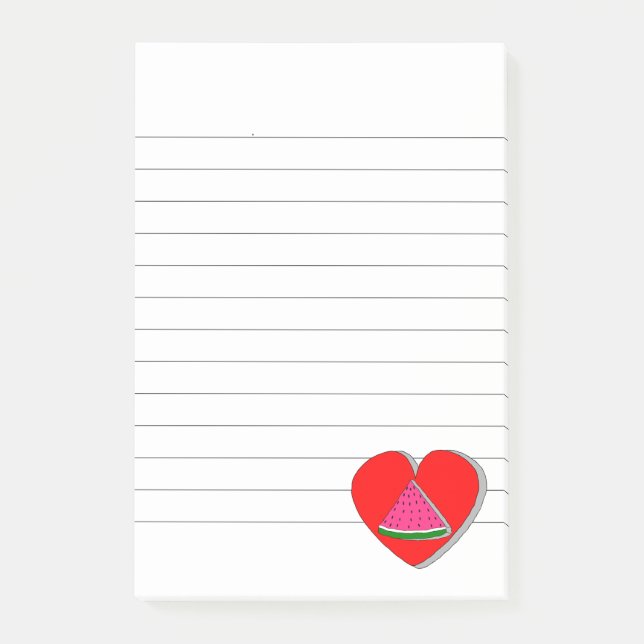 Slice Of Watermelon And Red Heart Drawing Lined Post-it Notes (Front)