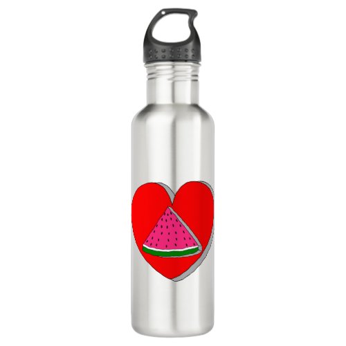 Slice Of Watermelon And Red Heart Drawing Stainless Steel Water Bottle