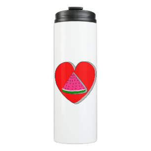 Slice Of Watermelon And Red Heart Drawing Thermal Tumbler
